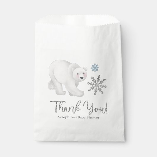 Silver Snowflake Polar Bear Baby Dusche Vielen Dan Geschenktütchen (Vorderseite)