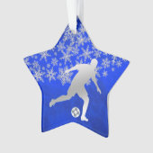Silver Snowflake Soccer Player auf Blue Ornament (Vorderseite)