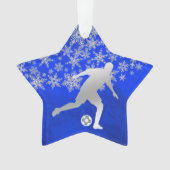Silver Snowflake Soccer Player auf Blue Ornament (Vorderseite)