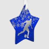 Silver Snowflake Soccer Player auf Blue Ornament (Vorderseite)