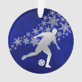 Silver Snowflake Soccer Player auf Blue Ornament (Vorderseite)