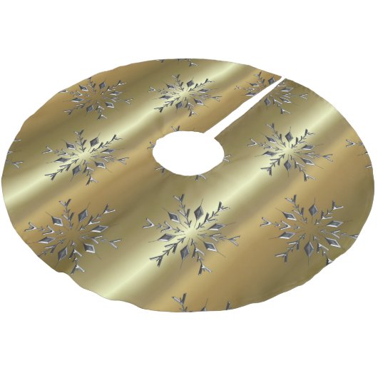 Silver Snowflake Stars auf Gold Polyester Weihnachtsbaumdecke (Schrägansicht)