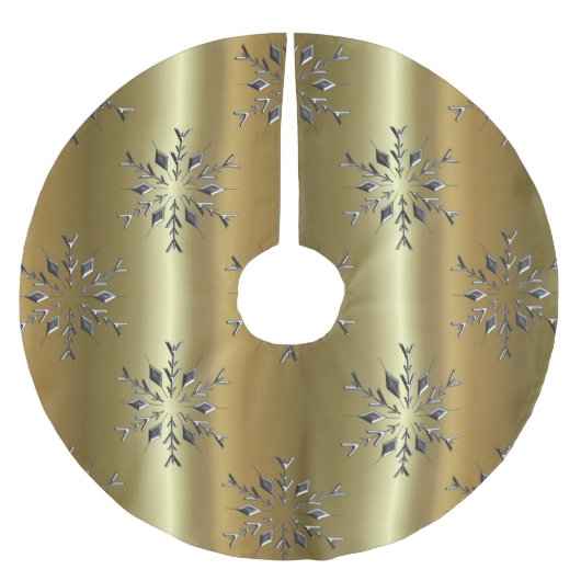 Silver Snowflake Stars auf Gold Polyester Weihnachtsbaumdecke (Vorderseite)
