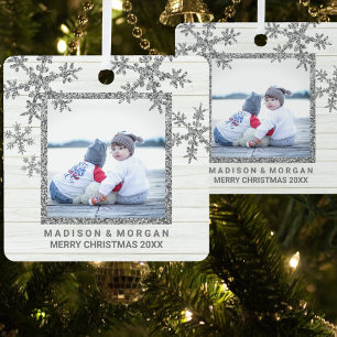 Silver Snowflake Stilvolles zweiseitiges Foto Ornament Aus Metall