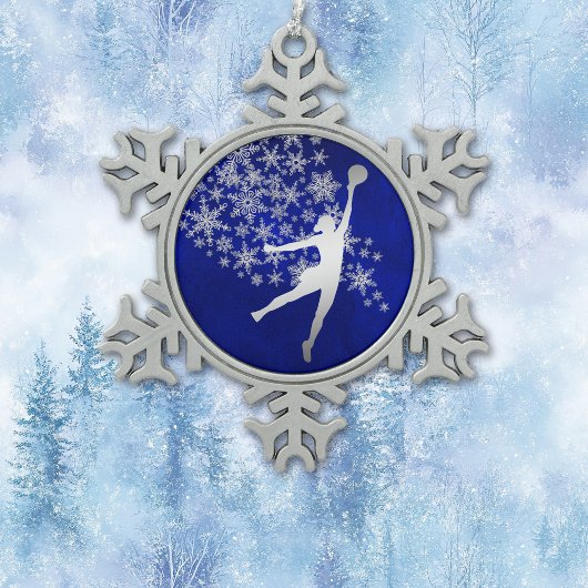 Silver Snowflake Volleyball Spieler auf Blue Schneeflocken Zinn-Ornament