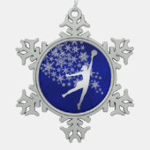 Silver Snowflake Volleyball Spieler auf Blue Schneeflocken Zinn-Ornament (Vorderseite)