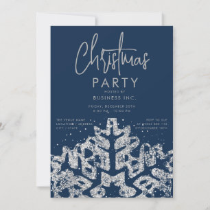 Silver Snowflake Weihnachts-Party Navy Einladung