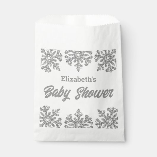 Silver Snowflake Winter Baby Dusche Geschenktütchen (Vorderseite)