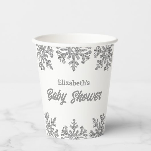 Silver Snowflake Winter Baby Dusche Pappbecher (Vorderseite)