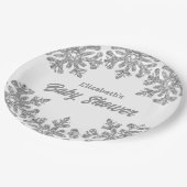 Silver Snowflake Winter Baby Dusche Pappteller (Schrägansicht)