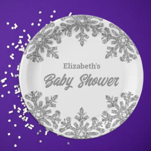 Silver Snowflake Winter Baby Dusche Pappteller