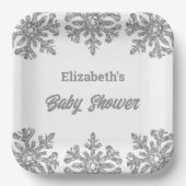 Silver Snowflake Winter Baby Dusche Pappteller (Vorderseite)