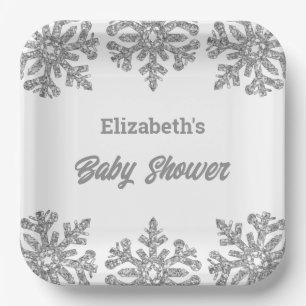 Silver Snowflake Winter Baby Dusche Pappteller