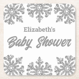 Silver Snowflake Winter Baby Dusche Rechteckiger Pappuntersetzer