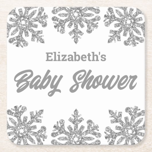 Silver Snowflake Winter Baby Dusche Rechteckiger Pappuntersetzer (Vorderseite)