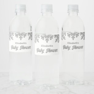 Silver Snowflake Winter Baby Dusche Wasserflaschenetikett