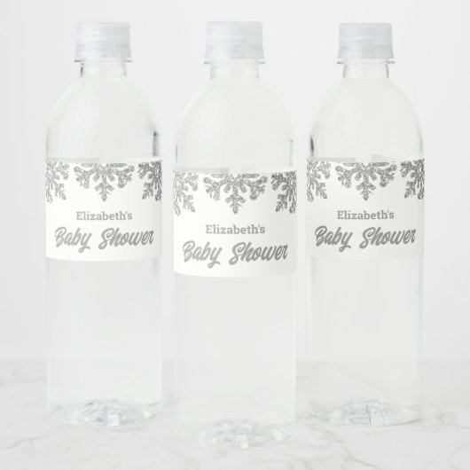 Silver Snowflake Winter Baby Dusche Wasserflaschenetikett (Flaschen)