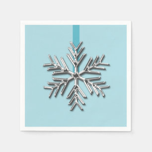 Silver Snowflake Winter Blue Ribbon Weihnachten We Serviette