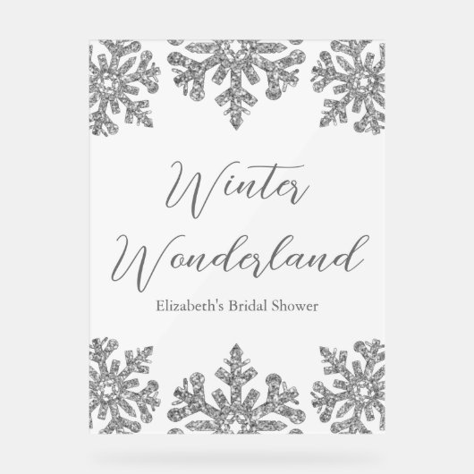 Silver Snowflake Winter Brautparty Acrylschild (Vorderseite)