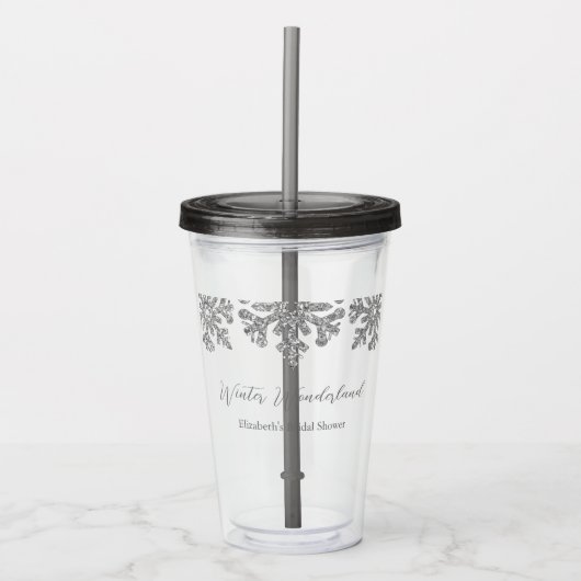 Silver Snowflake Winter Brautparty Acryltrinkbecher (Vorderseite)