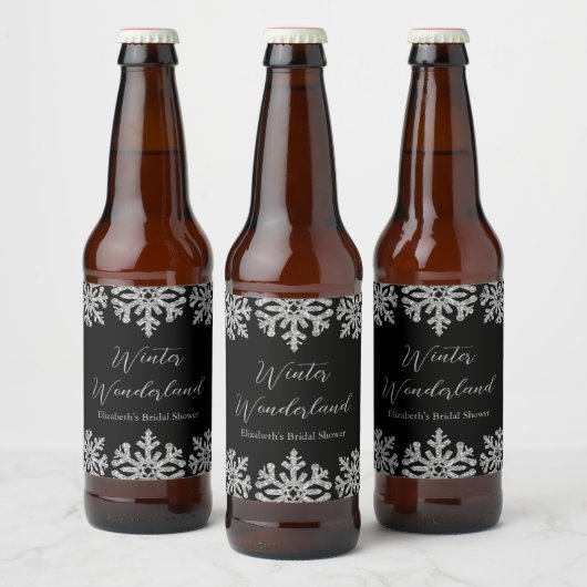Silver Snowflake Winter Brautparty Bierflaschenetikett (Flaschen)