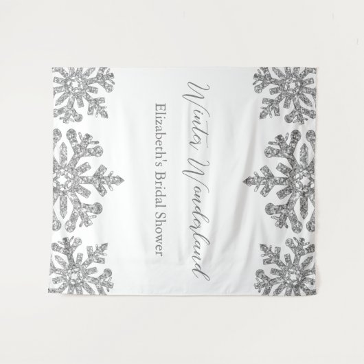 Silver Snowflake Winter Brautparty Wandteppich (Vorderseite (Horizontal))