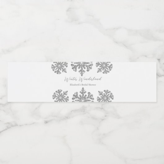 Silver Snowflake Winter Brautparty Wasserflaschenetikett (Einzelnes Label)