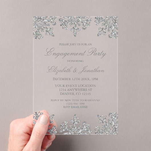 Silver Snowflake Winter Engagement Party Acryleinladungen (Insitu (Handheld))