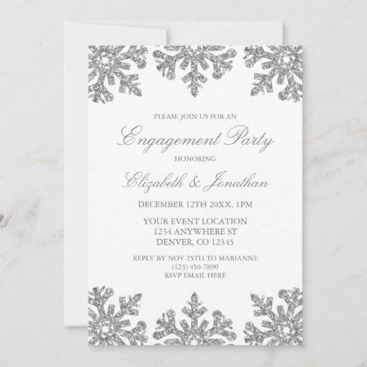 Silver Snowflake Winter Engagement Party Einladung (Vorderseite)