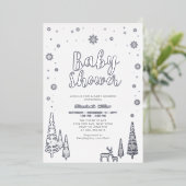 Silver Snowflake Winter Forest Baby Shower Foil Folieneinladung (Stehend vorne)