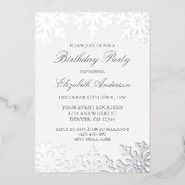 Silver Snowflake Winter Geburtstag Folieneinladung