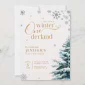 Silver Snowflake Winter Onderland 1st Birthday Einladung (Vorderseite)