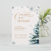 Silver Snowflake Winter Onderland 1st Birthday Einladung (Stehend Vorderseite)
