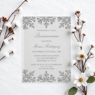 Silver Snowflake Winter Quinceanera Acryleinladungen