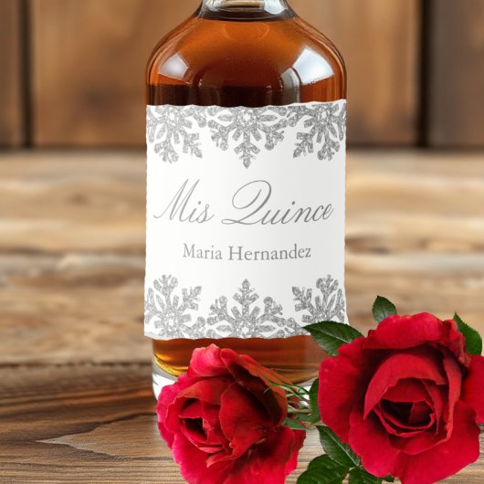 Silver Snowflake Winter Quinceanera Alkoholflaschenetikett