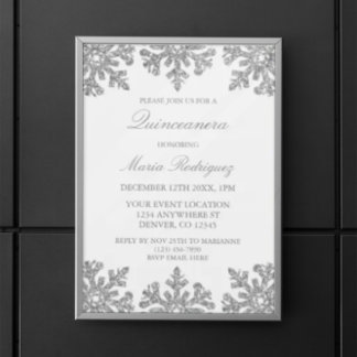 Silver Snowflake Winter Quinceanera Einladung