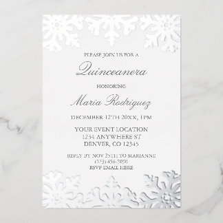 Silver Snowflake Winter Quinceanera Folieneinladung