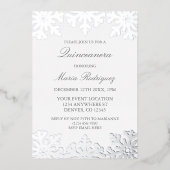 Silver Snowflake Winter Quinceanera Folieneinladung (Vorderseite)