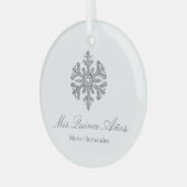 Silver Snowflake Winter Quinceanera Ornament Aus Glas (Vorderseite links)
