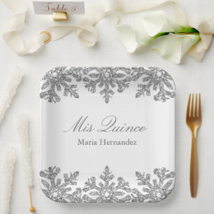 Silver Snowflake Winter Quinceanera Pappteller