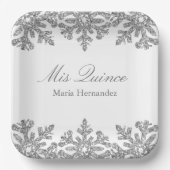 Silver Snowflake Winter Quinceanera Pappteller (Vorderseite)