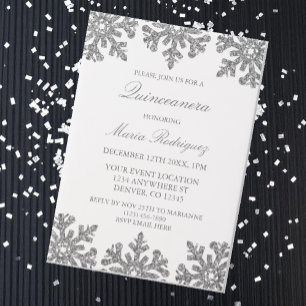 Silver Snowflake Winter Quinceanera Pergament Einladungen