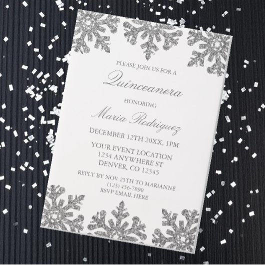 Silver Snowflake Winter Quinceanera Pergament Einladungen