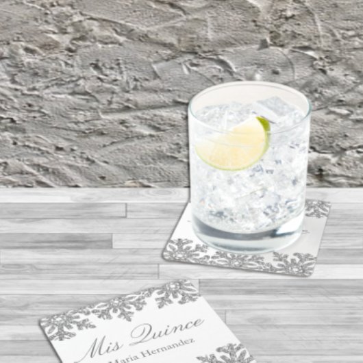 Silver Snowflake Winter Quinceanera Rechteckiger Pappuntersetzer