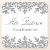 Silver Snowflake Winter Quinceanera Rechteckiger Pappuntersetzer (Vorderseite)
