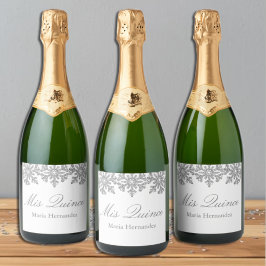 Silver Snowflake Winter Quinceanera Schaumweinetikett