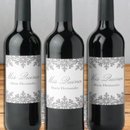 Silver Snowflake Winter Quinceanera Weinetikett