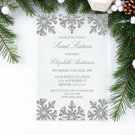 Silver Snowflake Winter Sweet 16 Acryleinladungen
