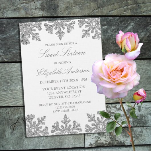 Silver Snowflake Winter Sweet 16 Einladung