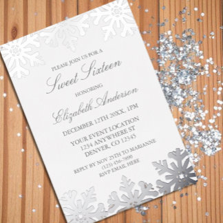 Silver Snowflake Winter Sweet 16 Folieneinladung